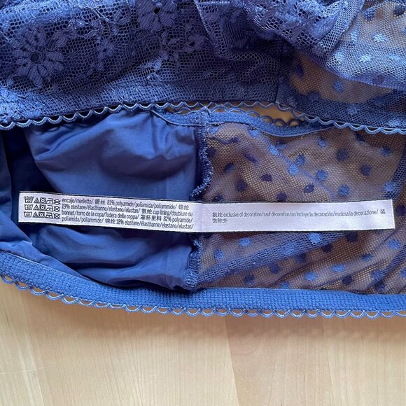 Victoria's Secret Blue Sheer Polka Dot Floral Mesh Racerback Bralette Bra sz Med - Picture 5 of 5